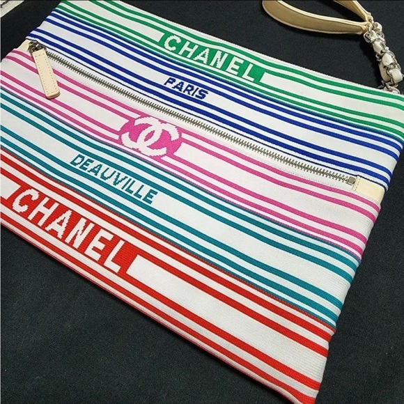 Sold—-🌟🔥 CHANEL Venise Biarritz Zip Pouch Striped
Canvas Large - Picture 4 of 13